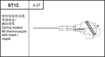 ST12 Spring loaded MI thermocouple with head/nipple