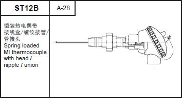 ST12B Spring loaded MI thermocouple with head/nipple/union