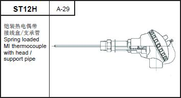 ST12H spring loaded MI thermocouple with head/support pipe