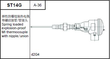 ST14G Sprong loaded explosin-proof MI thermocouple with nipple/union