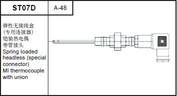 ST07D spring loaded headless (special connector) MI thermocouple with union