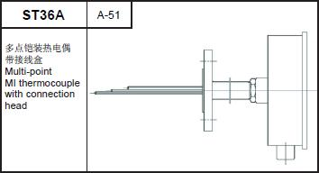 ST36A multi-point MI thermocouple with connection head