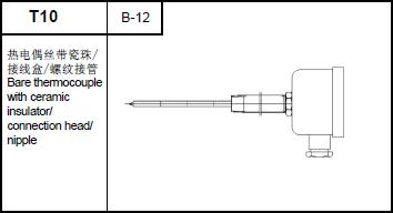 T10 Bare thermocouple with ceramic insulator/connection head/nipple