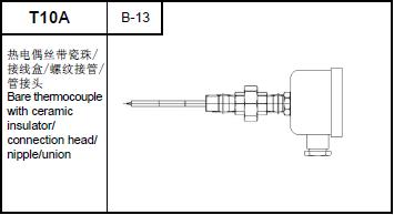 T10A bare thermocouple with ceramic insulator/connection head/nipple union