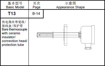 T13 bare thermocouple with ceramic insulator /connection head/protection tube