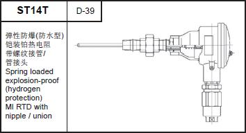 ST14T spring loaded explosion-proof (hydrogen protection) MI RTD with nipple/union